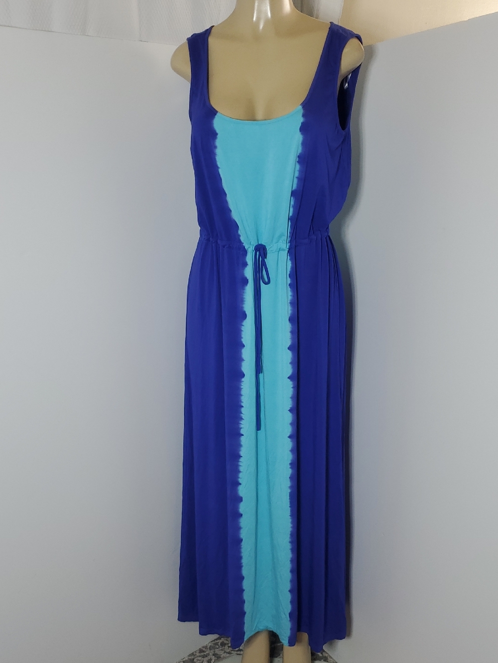 Calvin Klein Women Sleeveless Blue & Aqua Tie-Front Maxi Dress Size 12